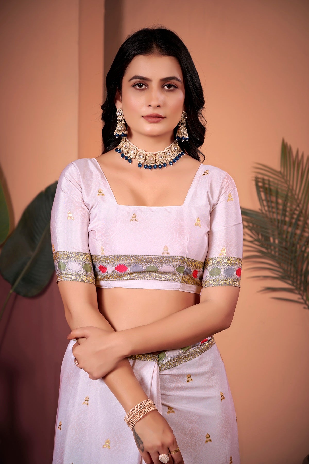 Graceful Off-White Saree with Positional Floral Print & Foil-Embellished Pallu