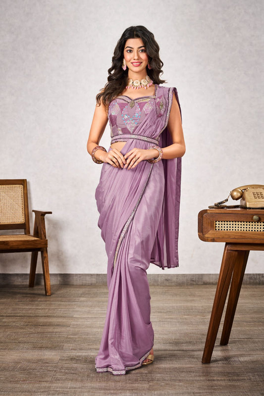 Mauve Shimmer Georgettes Stunning Embroidery and Sequins Work - jivora