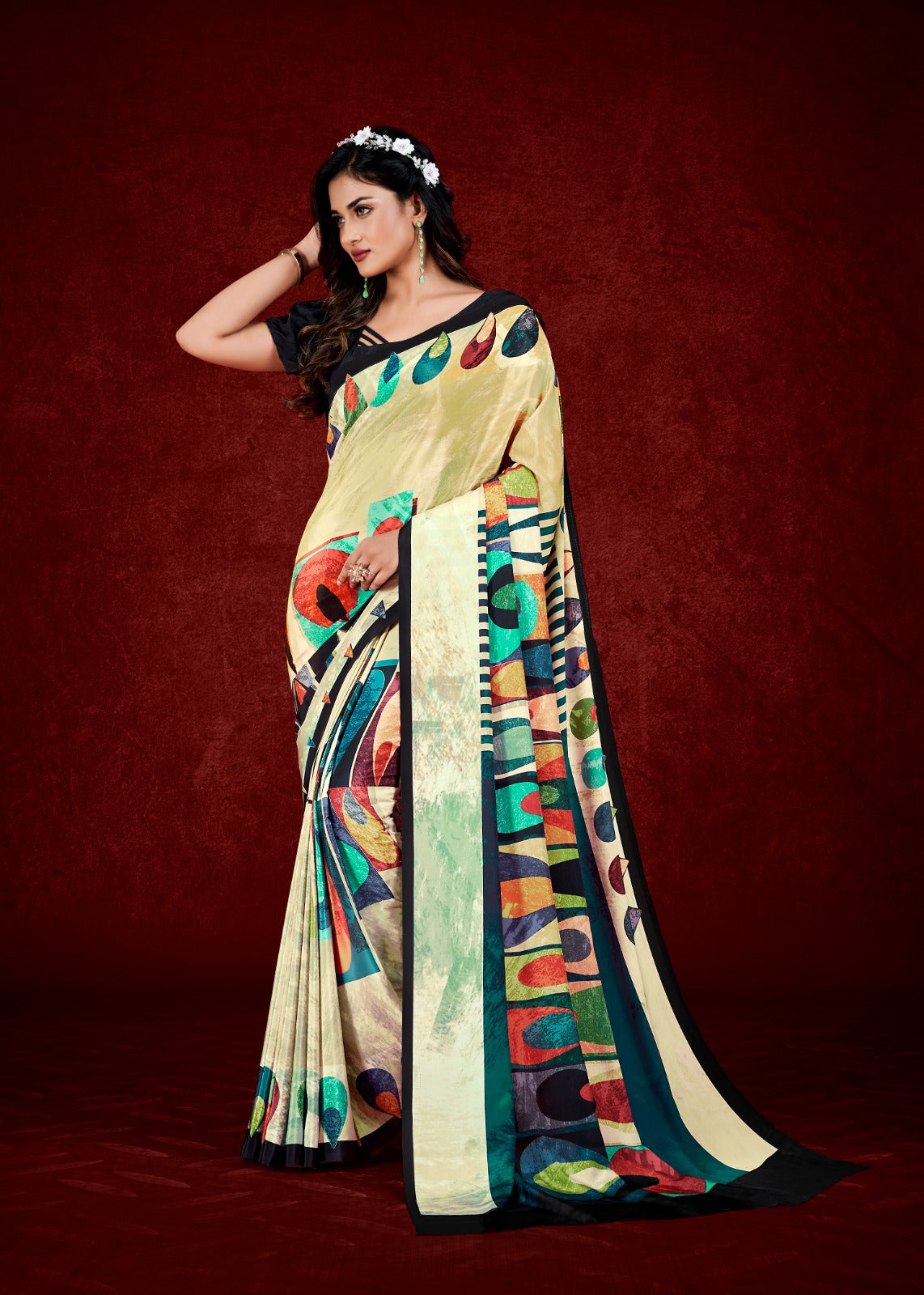 Premium Soft Silky Natural Crepe Digital Printed Sari