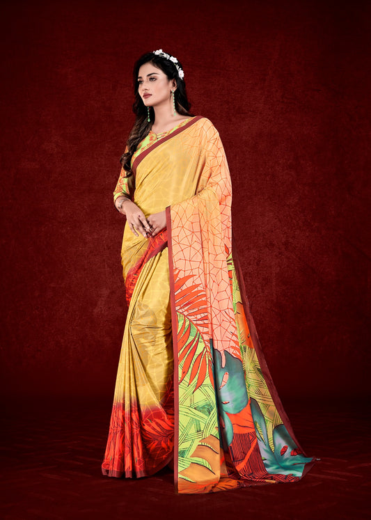 Premium Soft Silky Natural Crepe Digital Printed Sari