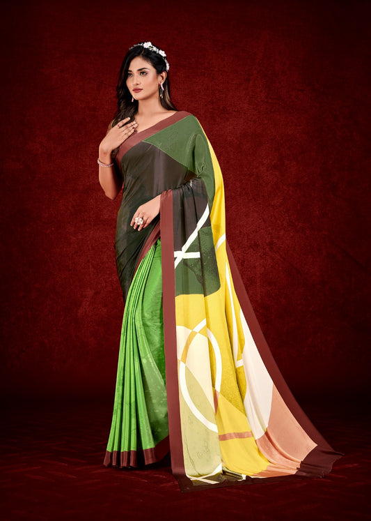 Premium Soft Silky Natural Crepe Digital Printed Sari