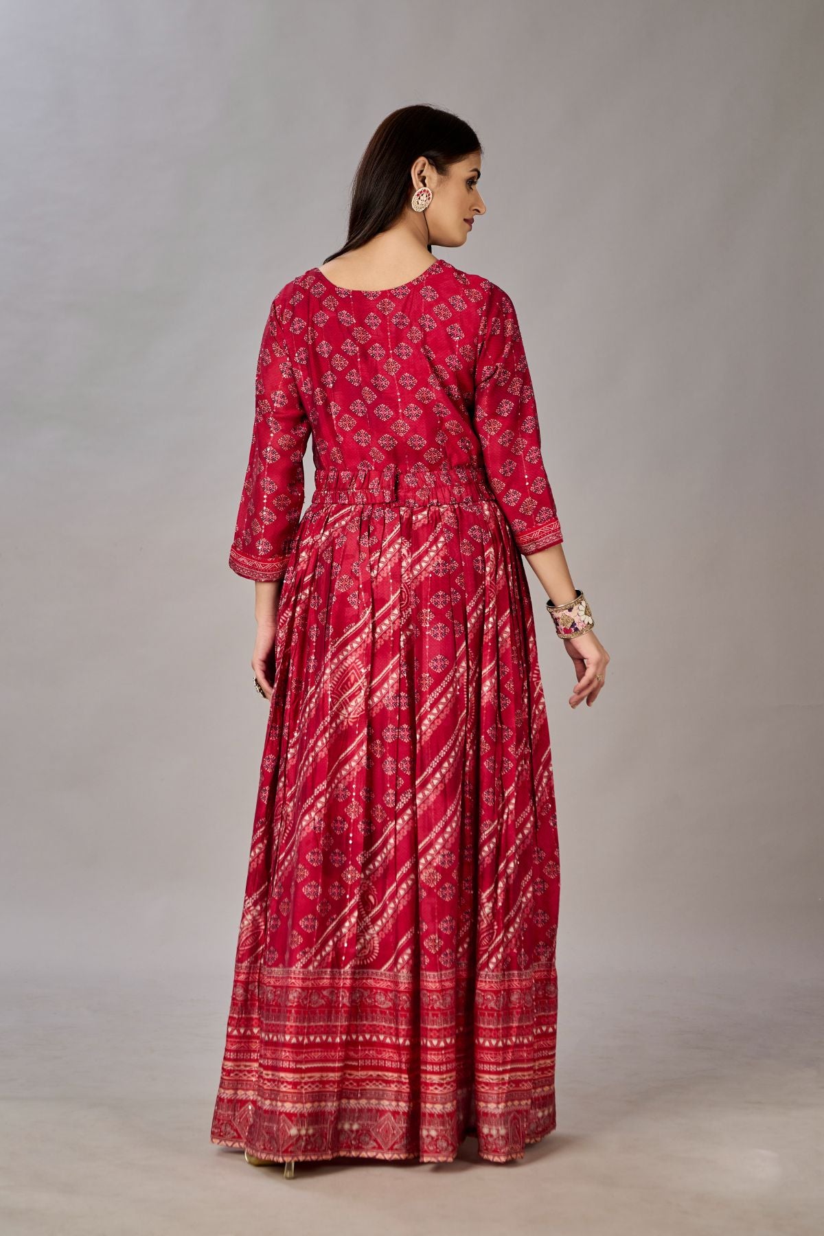 Red Muslin Silk Embroidered with Sequins Gown - jivora