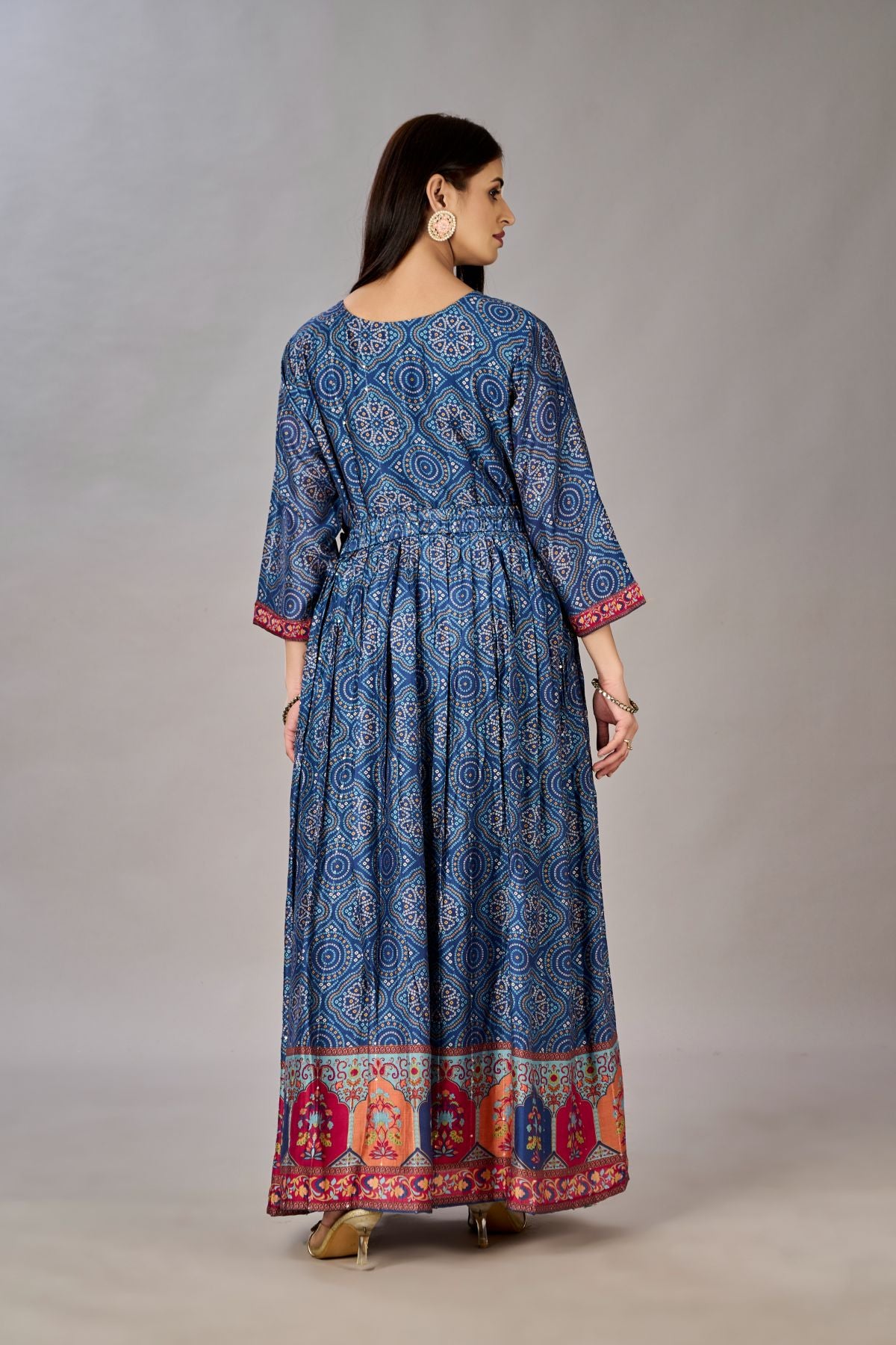 Navy Blue Muslin Silk Embroidered with Sequins Gown - jivora