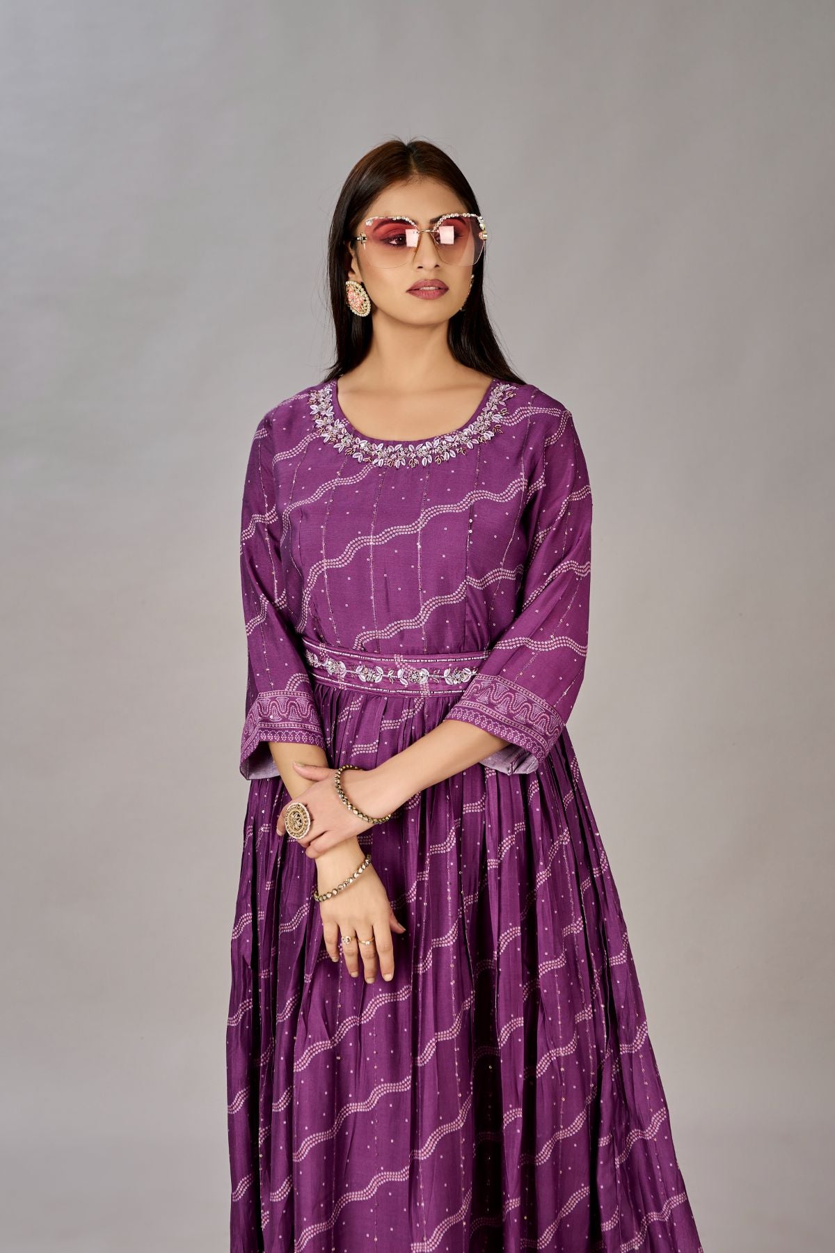 Purple Muslin Silk Embroidered with Sequins Gown - jivora