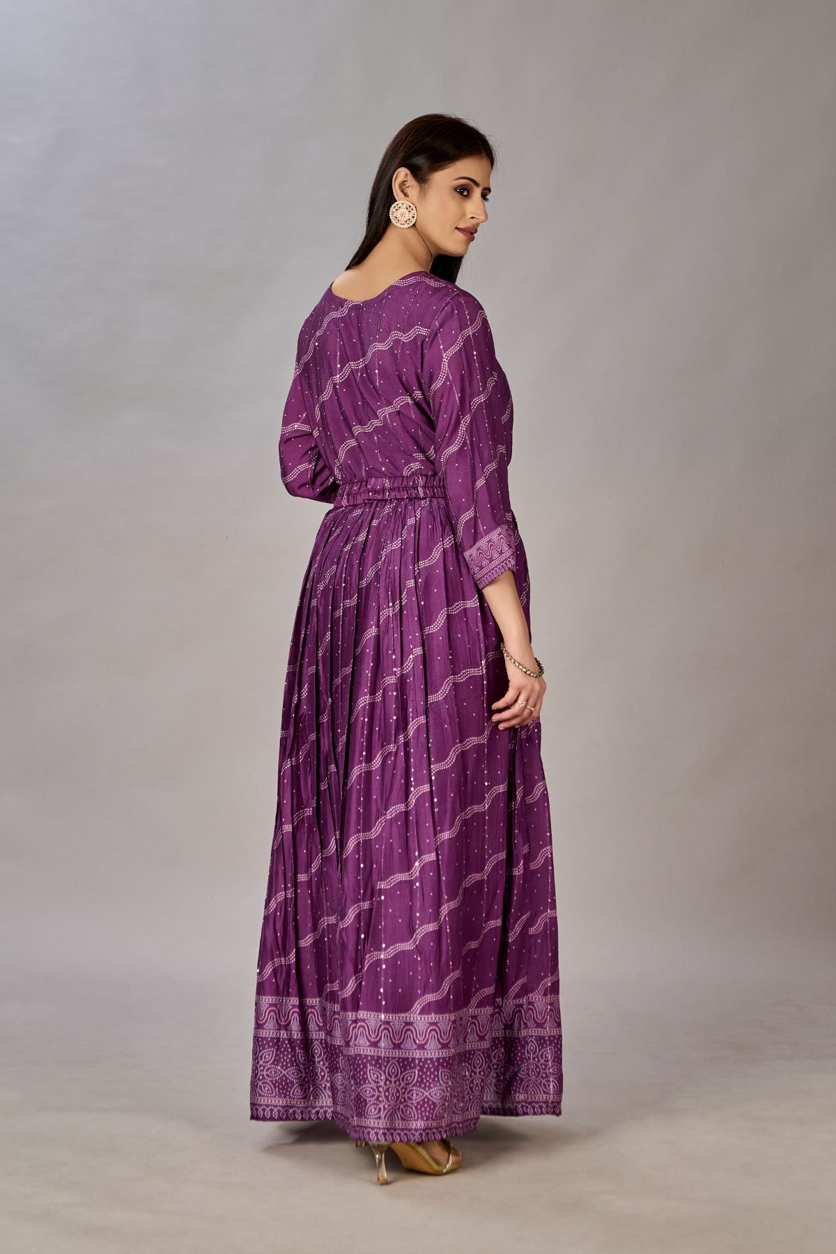 Purple Muslin Silk Embroidered with Sequins Gown - jivora