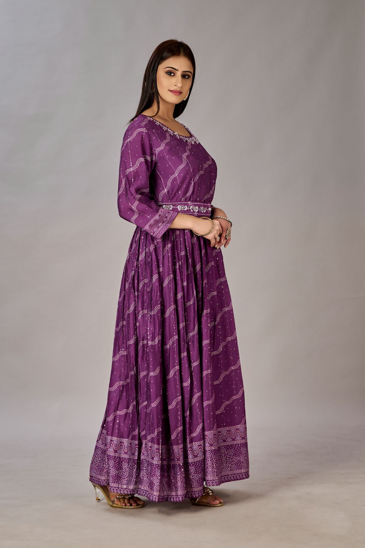 Purple Muslin Silk Embroidered with Sequins Gown - jivora