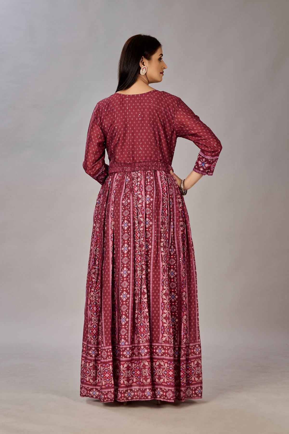 Maroon Muslin Silk Embroidered with Sequins Gown - jivora