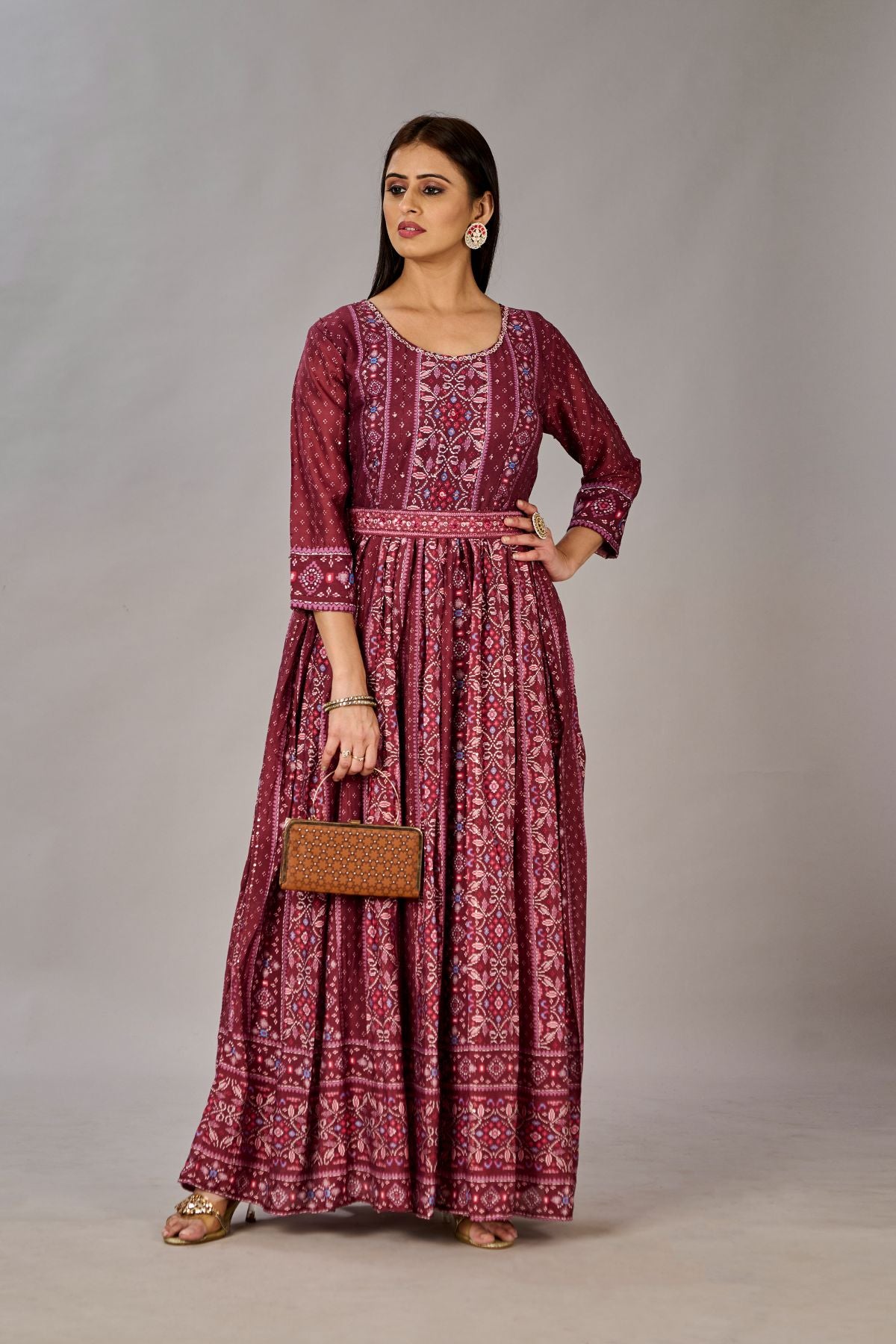Maroon Muslin Silk Embroidered with Sequins Gown - jivora