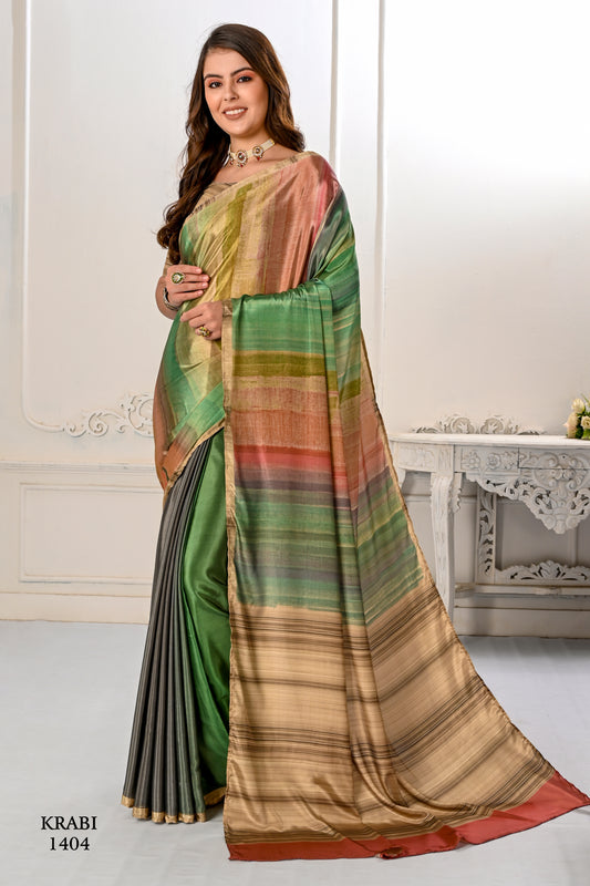 Premium Sift Silky Natural Crepe Digital Printed Sari - jivora