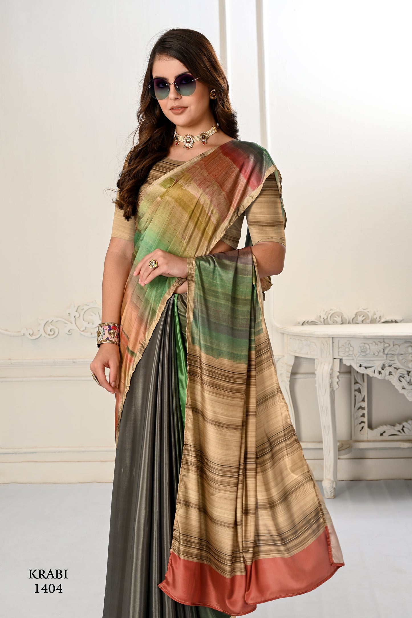Premium Sift Silky Natural Crepe Digital Printed Sari - jivora