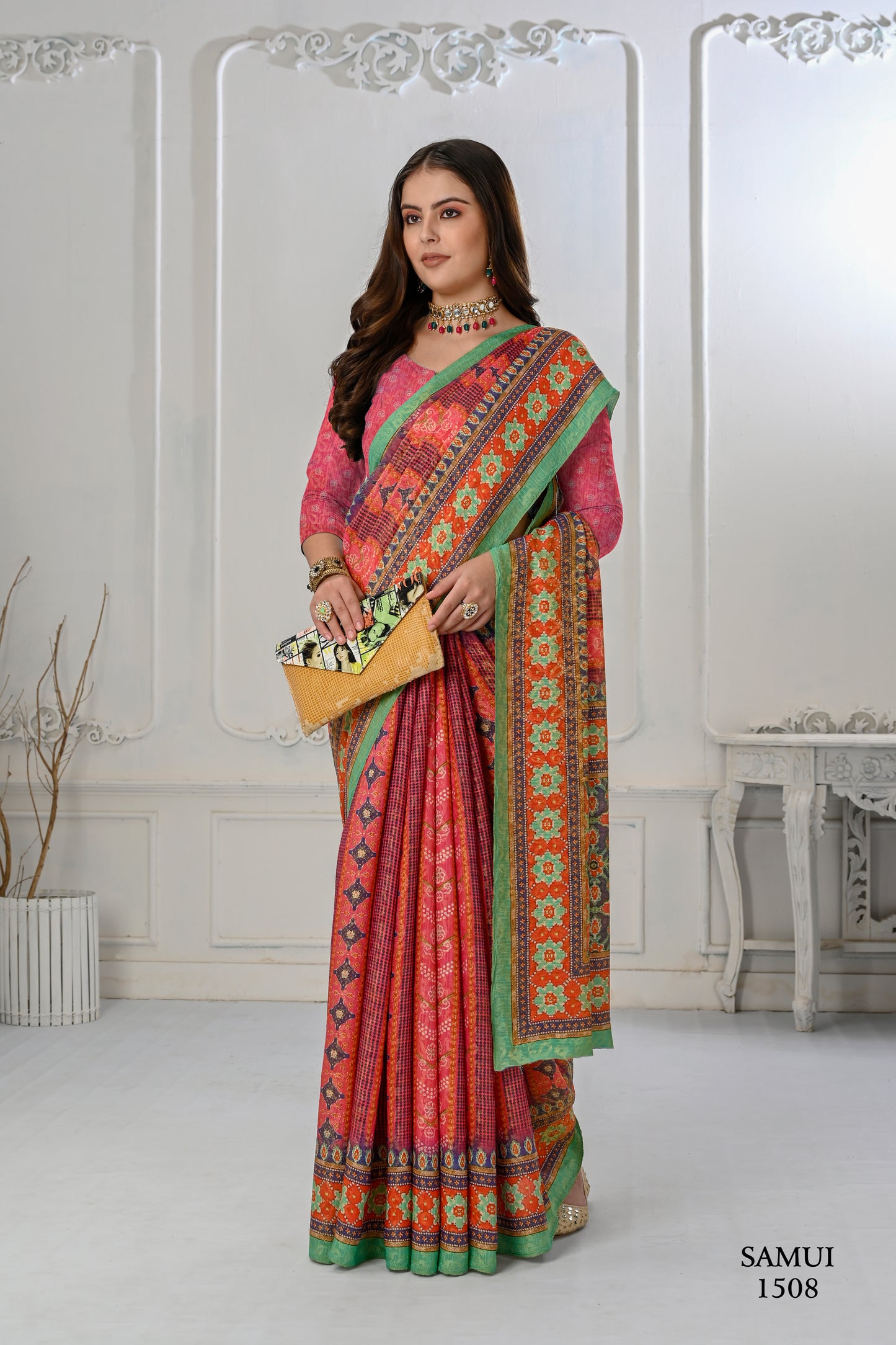 Premium Natural Silk High Definition Jacquard Zari Digital Printed Blouse With Saree - jivora