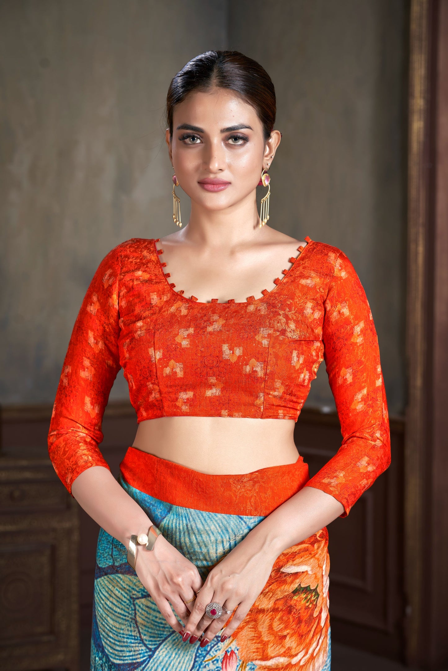Premium Natural Silk High Definition Jacquard Zari Digital Printed Blouse With Saree - jivora