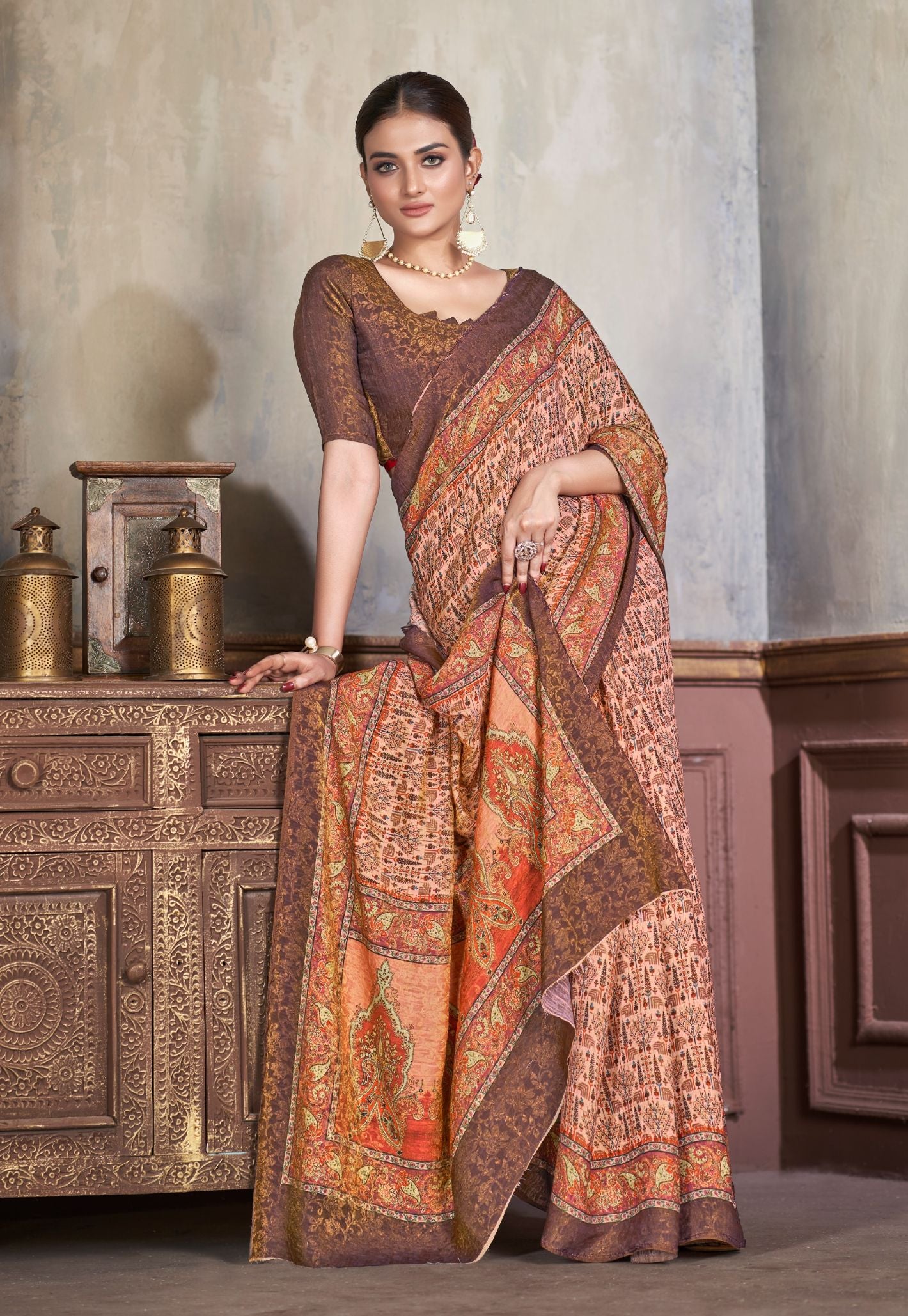 Premium Natural Silk High Definition Jacquard Zari Digital Printed Blouse With Saree - jivora