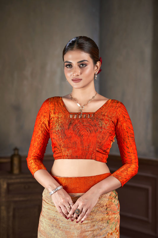 Premium Natural Silk High Definition Jacquard Zari Digital Printed Blouse With Saree - jivora