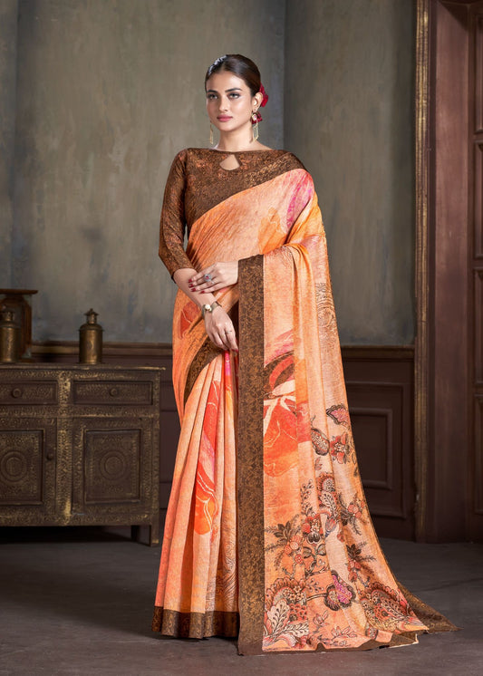 Premium Natural Silk High Definition Jacquard Zari Digital Printed Blouse With Saree - jivora