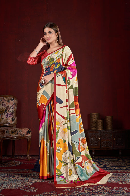 Premium Soft Silk Natural Crepe Digital Printed Sari