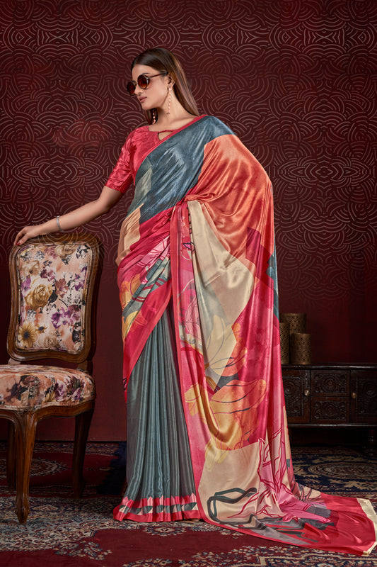 Premium Soft Silk Natural Crepe Digital Printed Sari