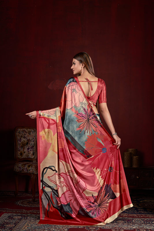 Premium Soft Silk Natural Crepe Digital Printed Sari