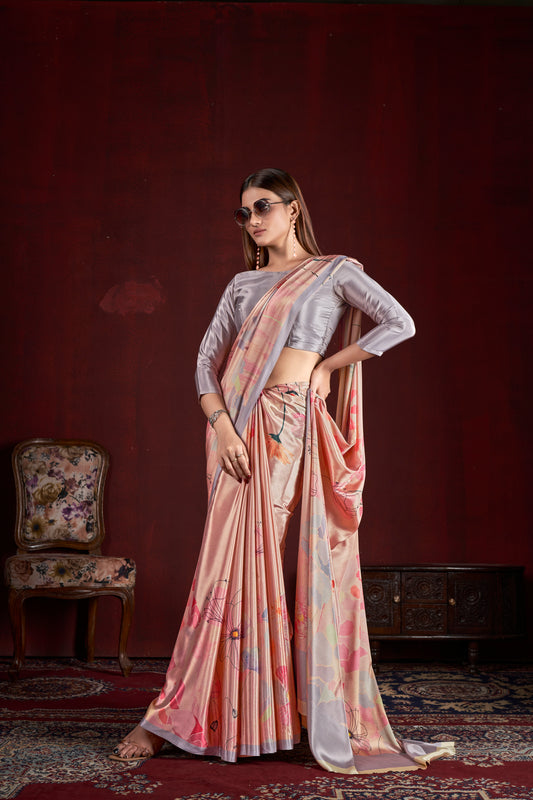 Premium Soft Silk Natural Crepe Digital Printed Sari