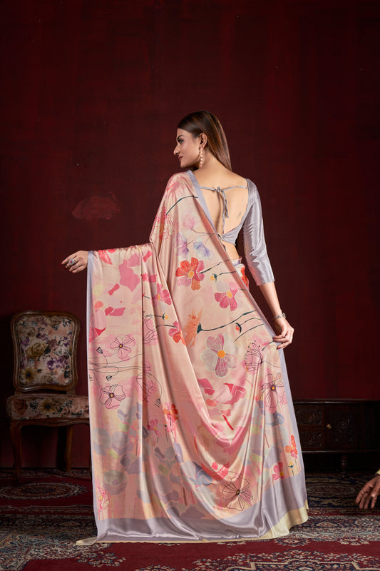 Premium Soft Silk Natural Crepe Digital Printed Sari