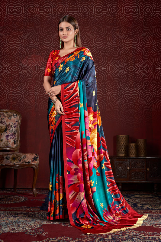 Premium Soft Silk Natural Crepe Digital Printed Sari