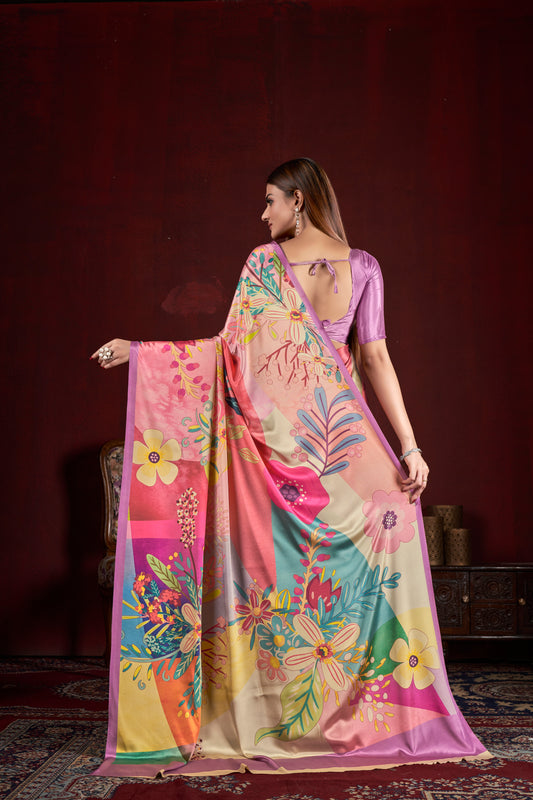 Premium Soft Silk Natural Crepe Digital Printed Sari