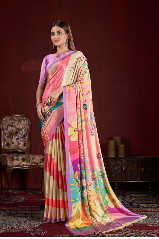 Premium Soft Silk Natural Crepe Digital Printed Sari