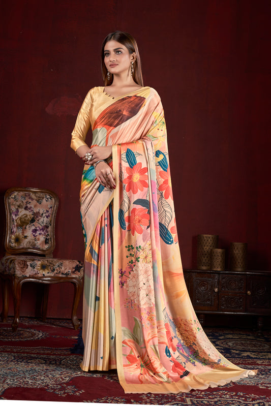Premium Soft Silk Natural Crepe Digital Printed Sari