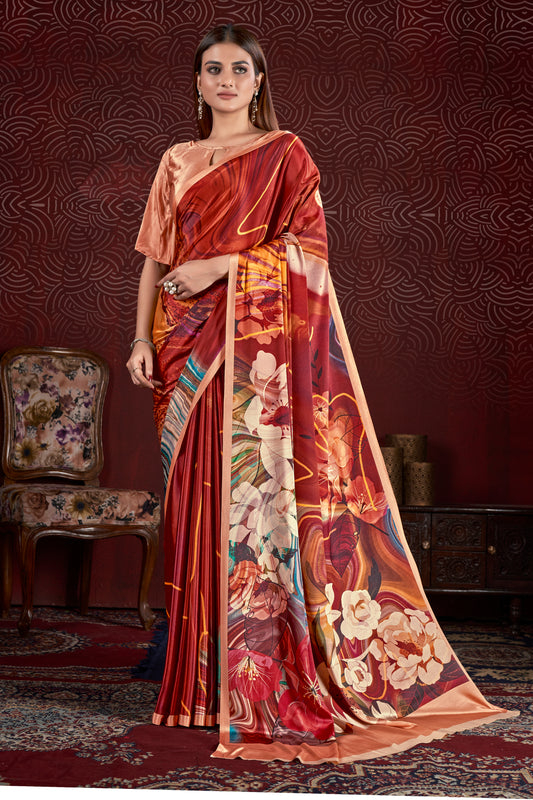 Premium Soft Silk Natural Crepe Digital Printed Sari