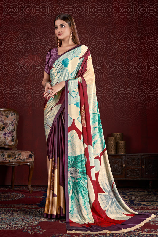 Premium Soft Silk Natural Crepe Digital Printed Sari