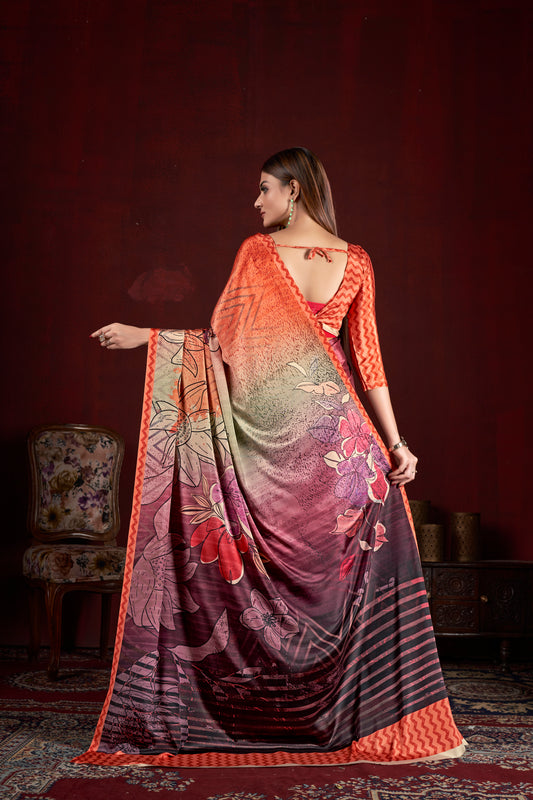 Premium Soft Silk Natural Crepe Digital Printed Sari