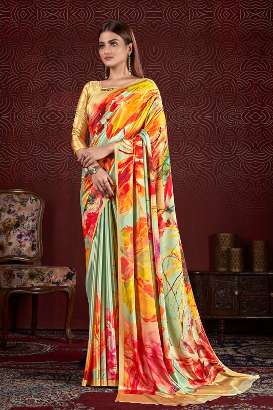 Premium Soft Silk Natural Crepe Digital Printed Sari