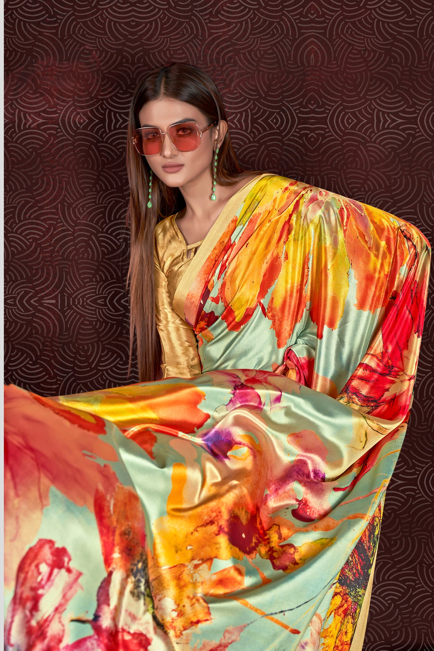 Premium Soft Silk Natural Crepe Digital Printed Sari