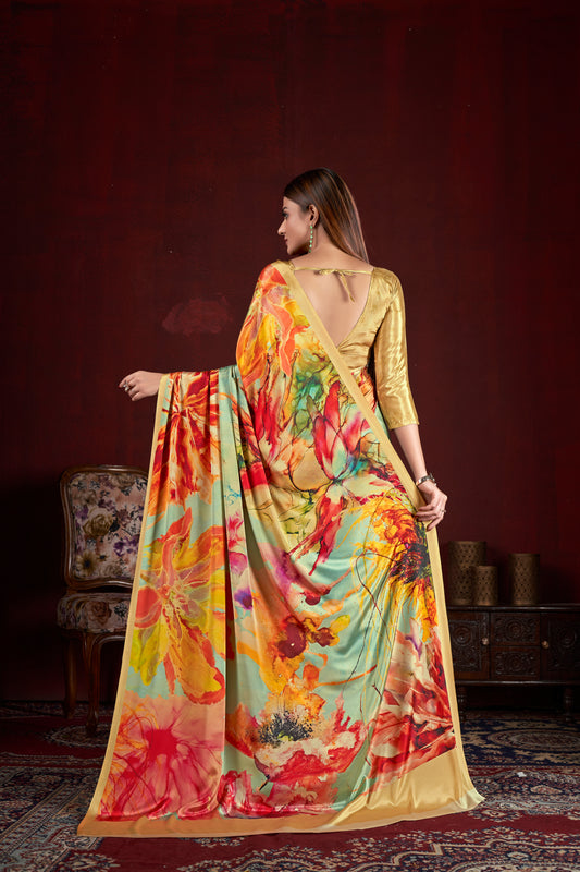 Premium Soft Silk Natural Crepe Digital Printed Sari