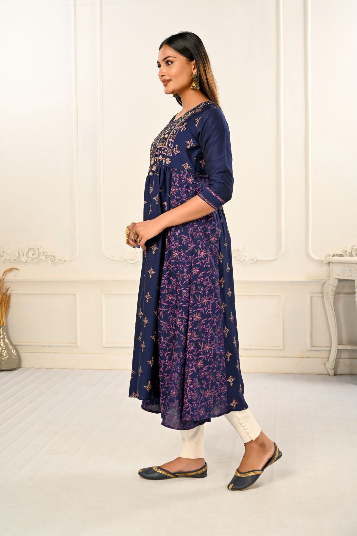 Purple Cotton with Handprint Embroidered Kurtis - jivora