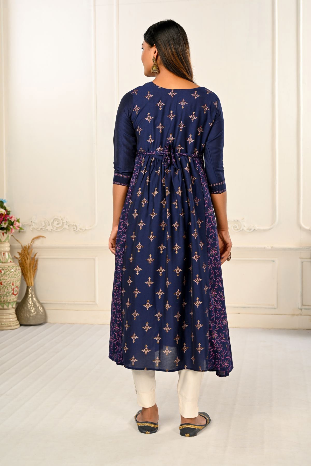 Purple Cotton with Handprint Embroidered Kurtis - jivora