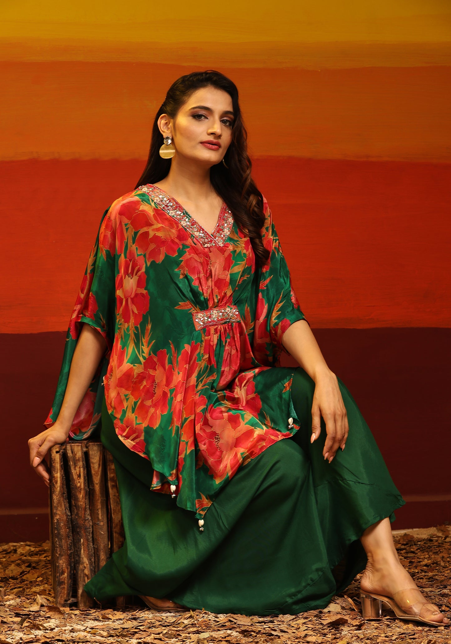 Premium Stylish Printed Muslin Cord Set Kaftan Style
