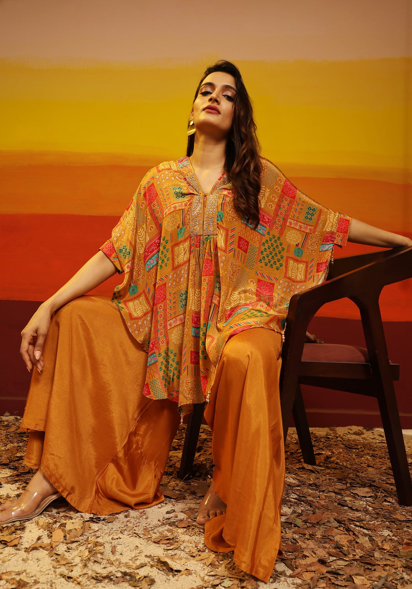 Premium Stylish Printed Muslin Cord Set Kaftan Style