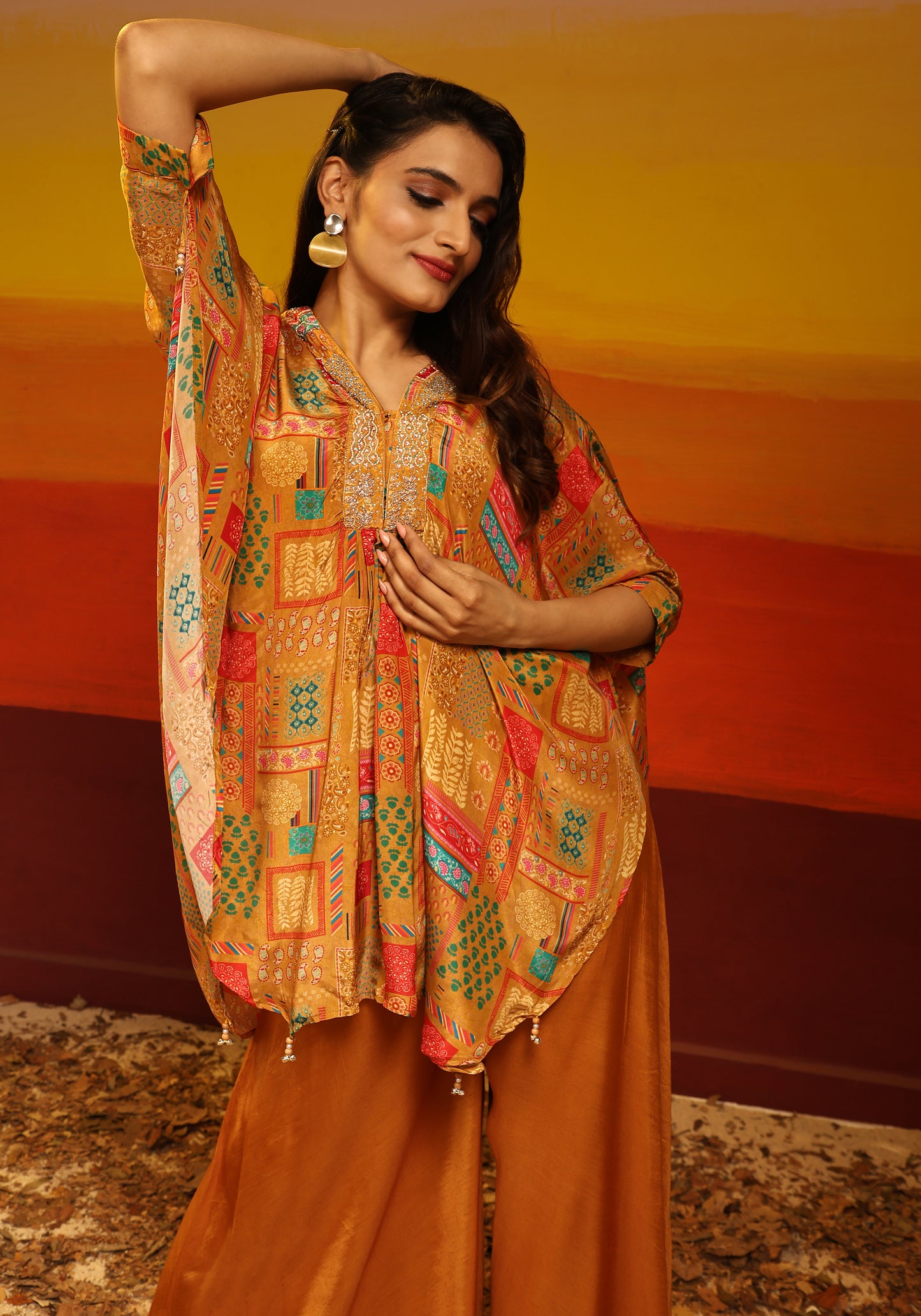 Premium Stylish Printed Muslin Cord Set Kaftan Style