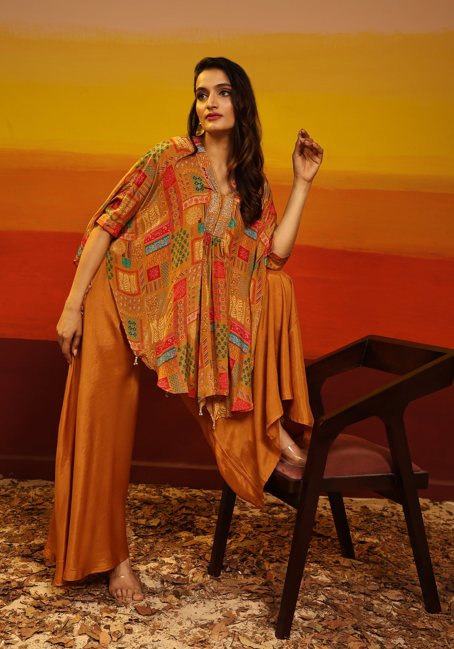 Premium Stylish Printed Muslin Cord Set Kaftan Style