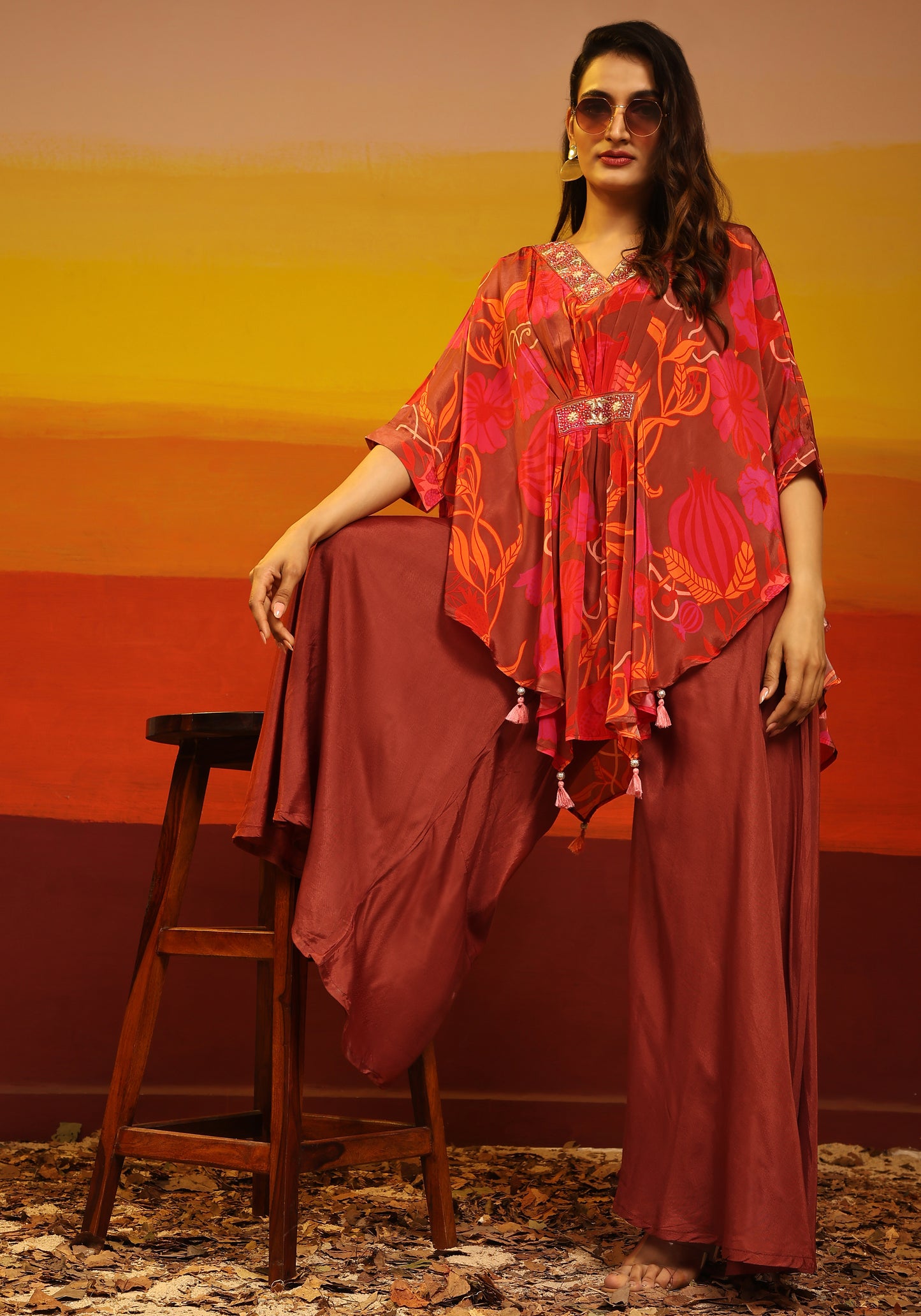 Premium Stylish Printed Muslin Cord Set Kaftan Style.