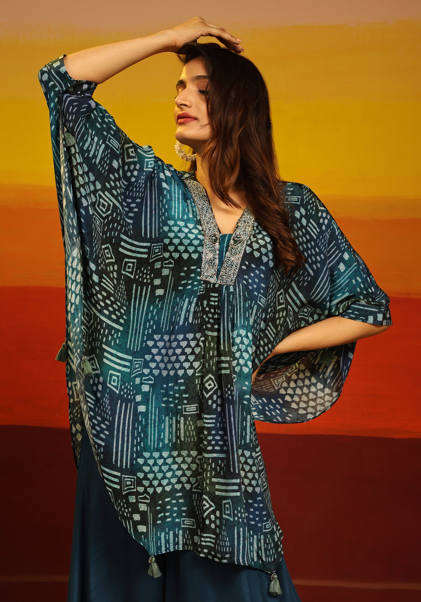 Premium Stylish Printed Muslin Cord Set Kaftan Style