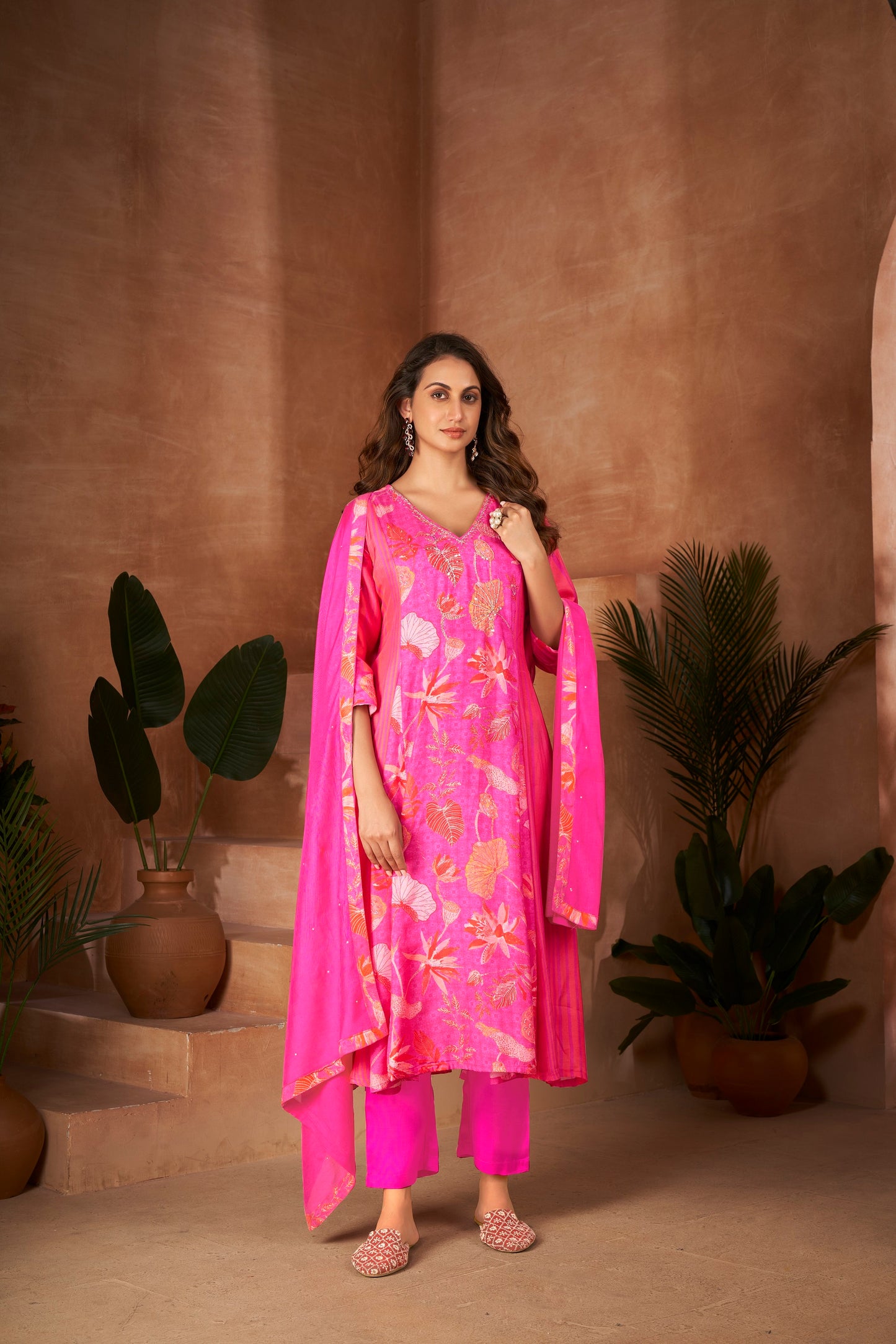 Women Pure Muslin Digital Printed Hand Work Anarkali Suit