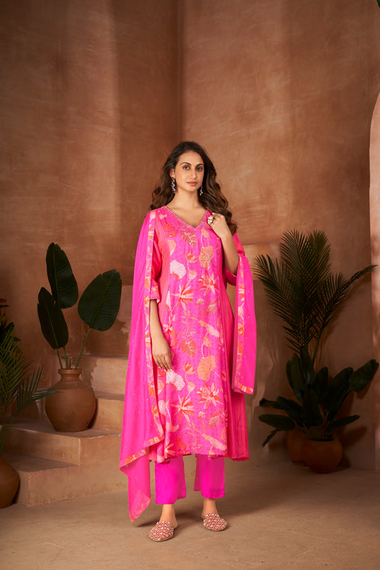 Women Pure Muslin Digital Printed Hand Work Anarkali Suit