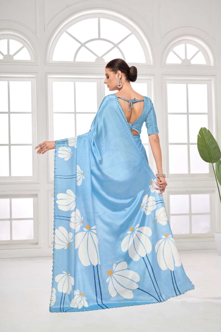 GARDERNIA – Crepe Silk Saree with Floral Print & Crystal Border
