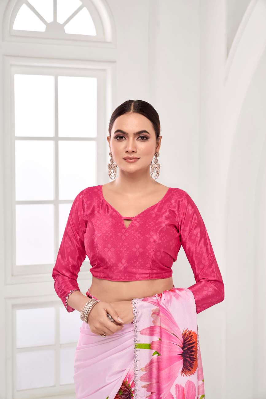 GARDERNIA – Crepe Silk Saree with Floral Print & Crystal Border