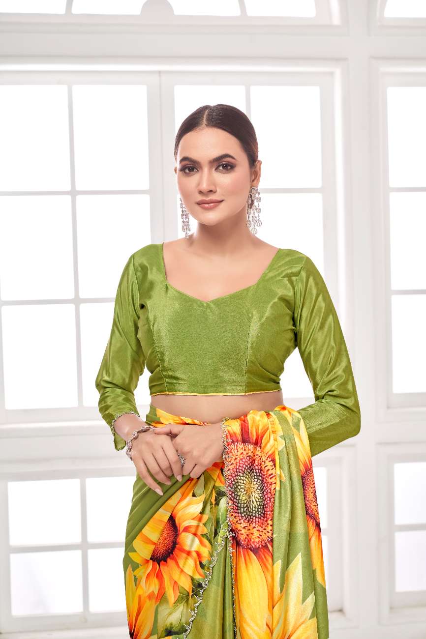 GARDERNIA – Crepe Silk Saree with Floral Print & Crystal Border