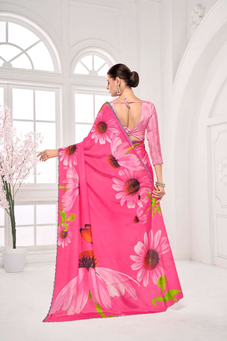 GARDERNIA – Crepe Silk Saree with Floral Print & Crystal Border