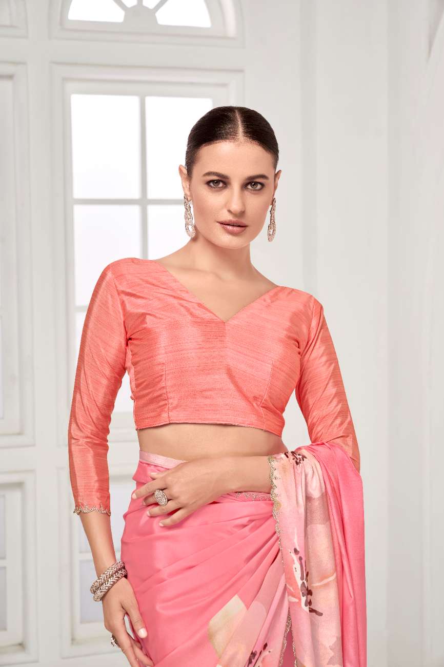 GARDERNIA – Crepe Silk Saree with Floral Print & Crystal Border