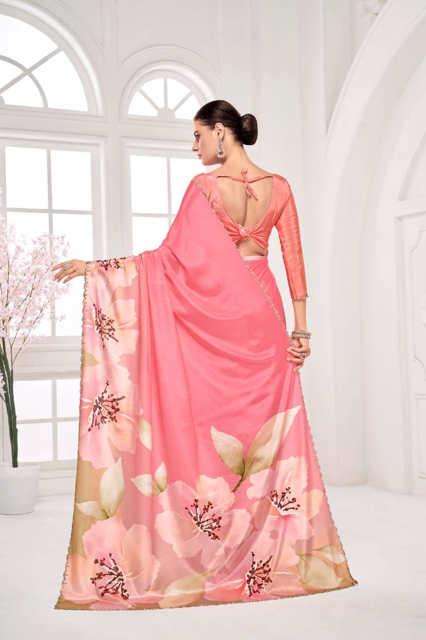 GARDERNIA – Crepe Silk Saree with Floral Print & Crystal Border